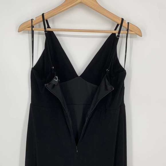 Lulus V Neck Spaghetti Strap Stretch Crepe Maxi Dress Bridesmaid Gown, Black - Picture 6 of 9